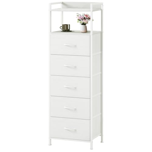 White Tall Dresser for Bedroom with 5 Drawers, Tall Nightstand, view 2