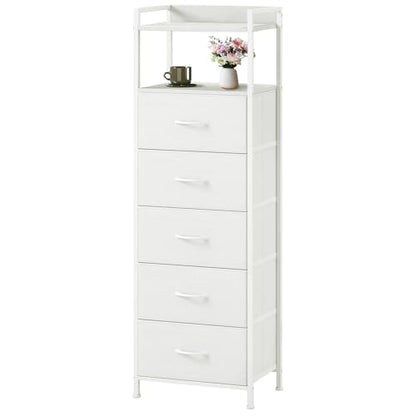 White Tall Dresser for Bedroom with 5 Drawers, Tall Nightstand, view 2