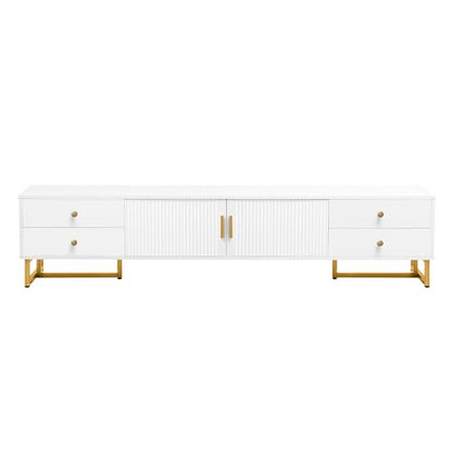 Modern TV Stand with Drawers for TVs up to 75'', Media Console Storage Cabinet Entertainment Center Furniture for Living Room Bedroom, Gold Metal Legs, 70.9-Inch, White