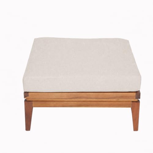 Ellie Outdoor Ottoman with Water-Repellent Cushion, Acacia Wood Patio Ottoman, Outdoor Foot Stool for Patio Furniture Set, Versatile Stools for Balcony Garden, Beige+Teak