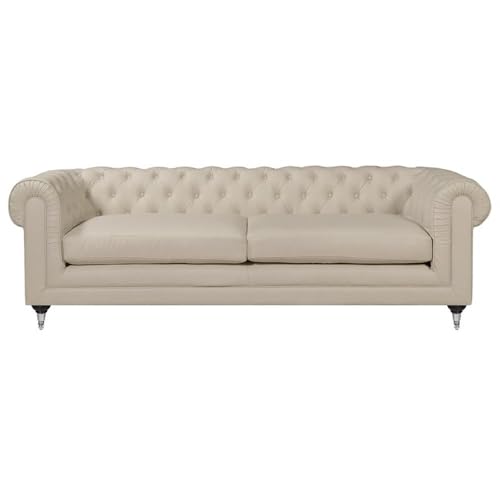 Amery Tufted Sofa, Bonded Leather, French Ivory