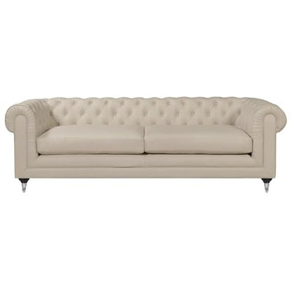 Amery Tufted Sofa, Bonded Leather, French Ivory