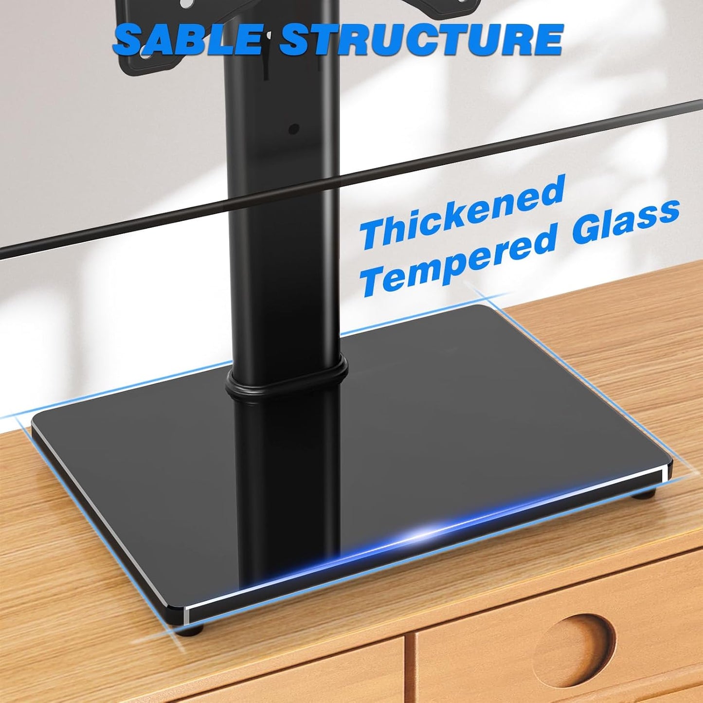 Universal Swivel Tabletop TV Stand for Flat Screens 23 24 26 32 39 40 42 43 Inch, Heavy Duty Center Pedestal Stand Replacement with Black Tempered Glass Base and Height Adjustable Mount