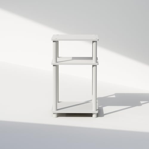 JUST Side Table, 3-Tier End Table, Open Shelves Night Stand, Bedside Table, Toolless Assembly, for Living Room, Bedroom, Bathroom, White