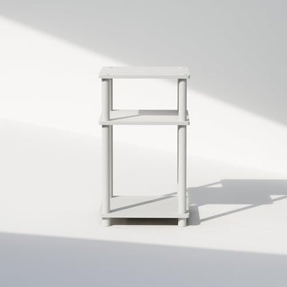 JUST Side Table, 3-Tier End Table, Open Shelves Night Stand, Bedside Table, Toolless Assembly, for Living Room, Bedroom, Bathroom, White
