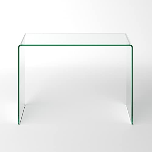 Bent Glass Computer Desk, Rectangular Shaped PC Laptop Workstation Table for Home Office, Clear