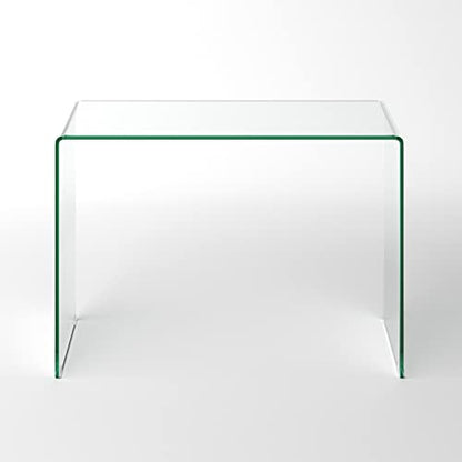 Bent Glass Computer Desk, Rectangular Shaped PC Laptop Workstation Table for Home Office, Clear