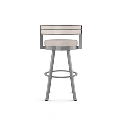 Browser 26" Swivel Counter Height Barstool, Upholstered with Back for Kitchen Island or Bar - Cream Faux Leather / Glossy Grey Metal