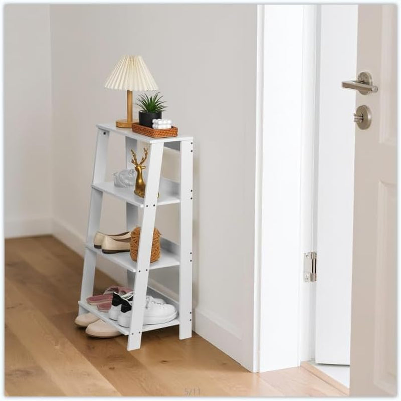 4-Tier Ladder Bookshelf, White Wood Display Storage Rack, Modern A-Frame Bookcase for Living Room Bedroom Office, 33.4H X 19.6W X 11.8D Inches