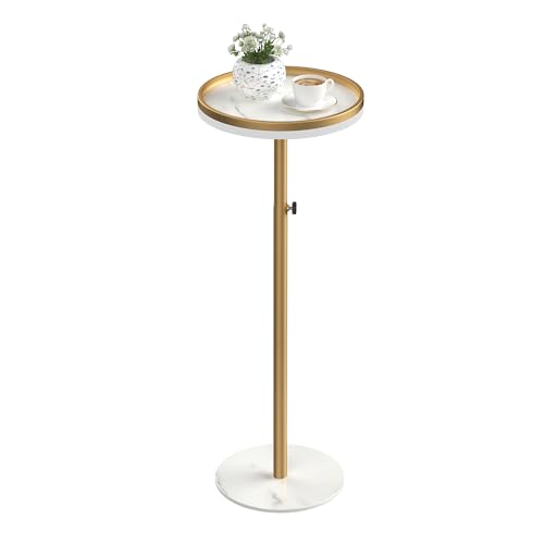 Height Adjustable Small Drink Table for Small Spaces,Martini Table, Weighted Base Pedestal Table for Living Room, Bedroom, Bathroom,Gold