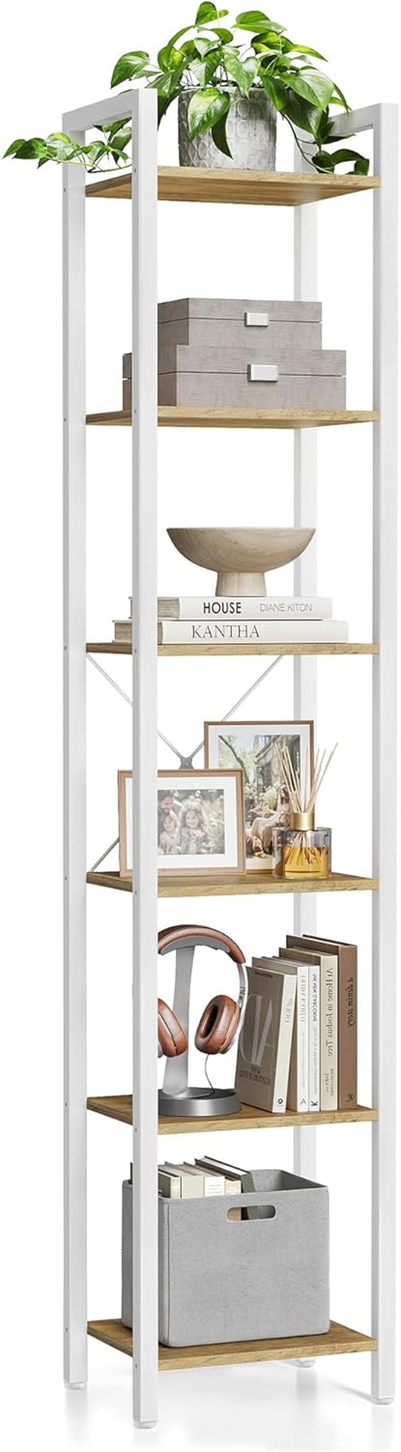 6-Tier Bookshelf, Bookcase with Steel Frame, Book Shelf for Living Room, Home Office, Study, 11.8 X 15.7 X 73.2 Inches, Industrial Style, Honey Brown and Cloud White ULLS101K02
