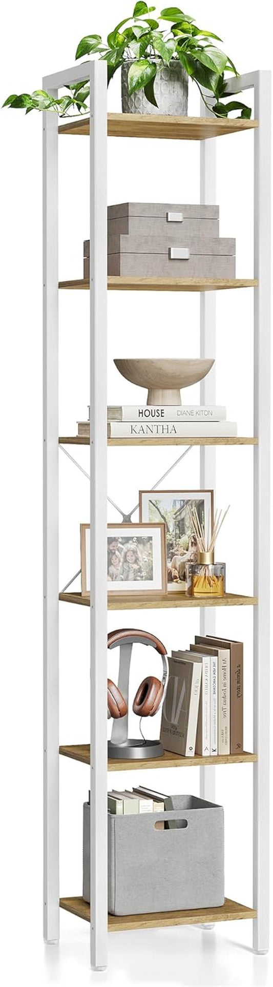 6-Tier Bookshelf, Bookcase with Steel Frame, Book Shelf for Living Room, Home Office, Study, 11.8 X 15.7 X 73.2 Inches, Industrial Style, Honey Brown and Cloud White ULLS101K02
