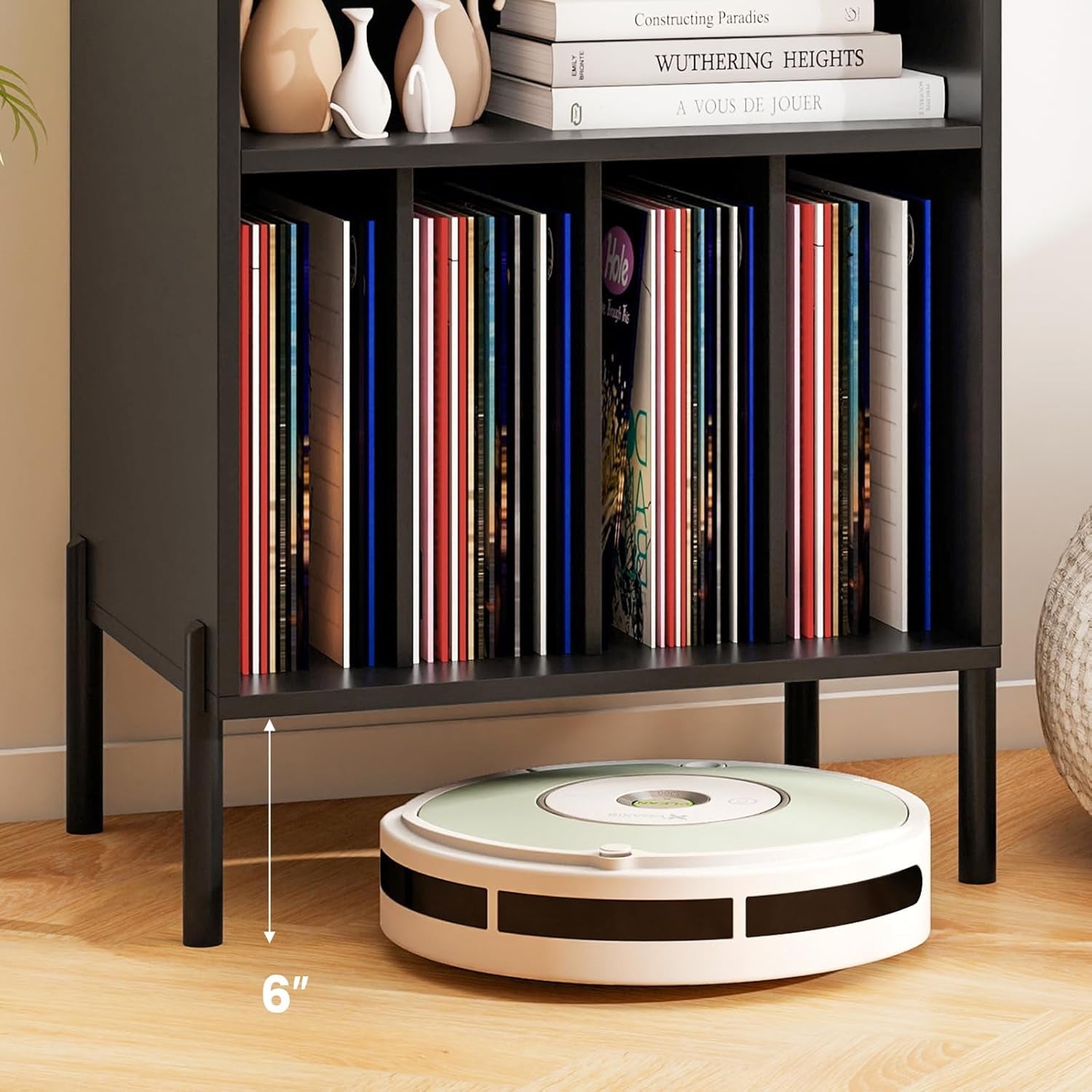 Record Player Stand, Turntable Side Table Nightstand W/Charging Station & Vinyl Record Storage Cabinet Holds up to 150 Albums, Record Player Holder for Living Room (Black, 31" H)