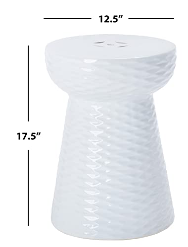 SAFAVIEH Furniture - Daphne Decorative Garden Stool - White - Ceramic - Artisan Hand-Painted Design - Ideal for Living Room, Patio, Garden - Fully Assembled (ACS4523A)