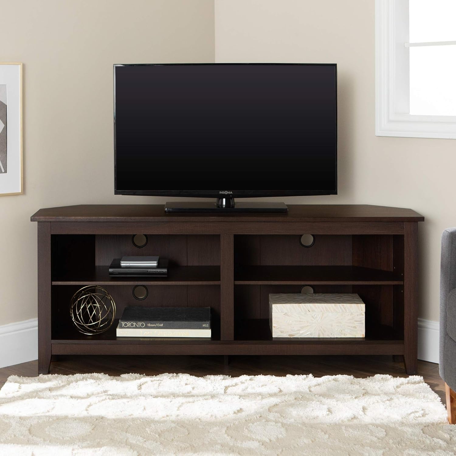 Maxwell Classic 2 Shelf Corner TV Stand for Tvs up to 65 Inches, 58 Inch, Espresso