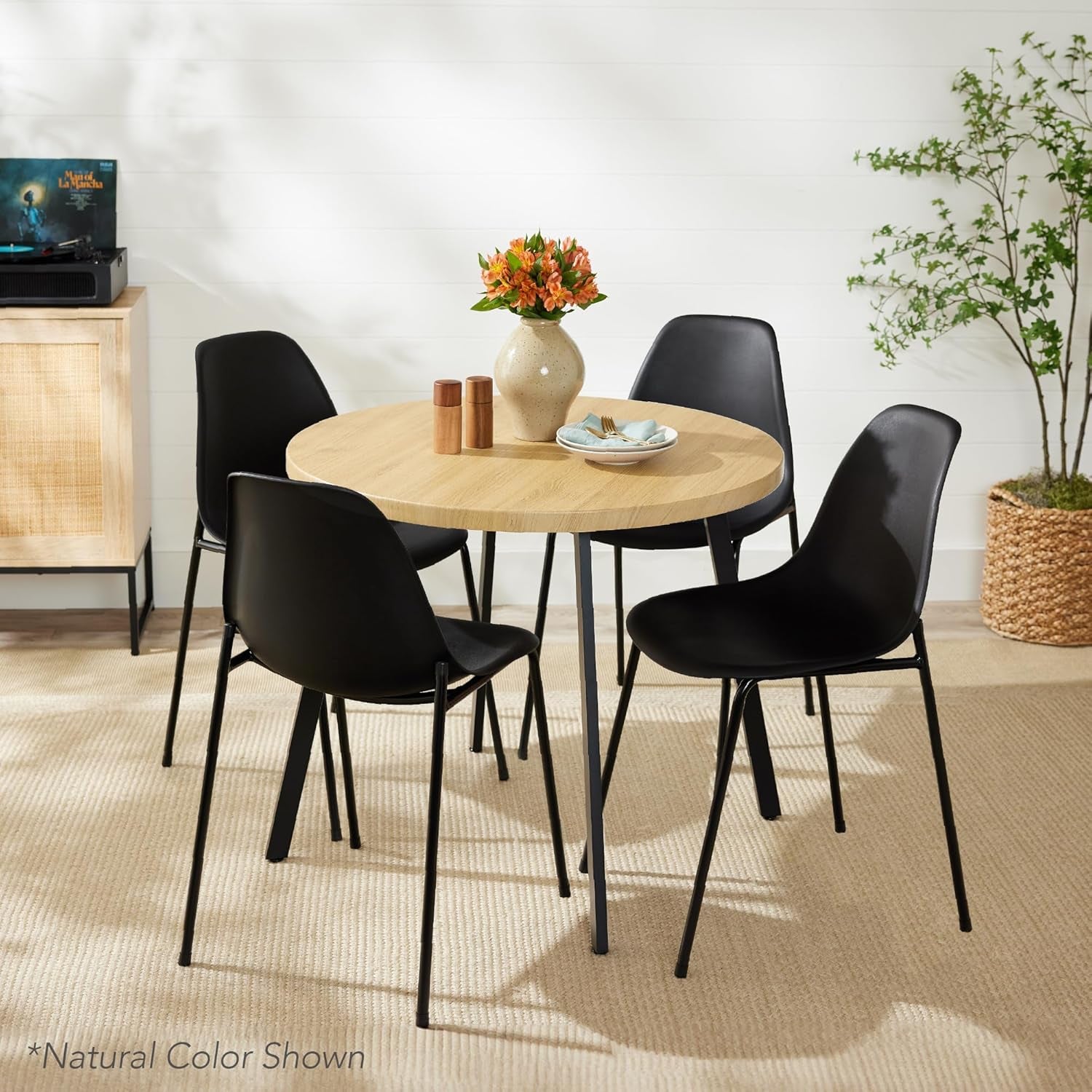 round Mid-Century Modern 35.5In Dining Table, Space-Saving Dinette for Home, Kitchen, Apartment W/Steel Legs - Gray