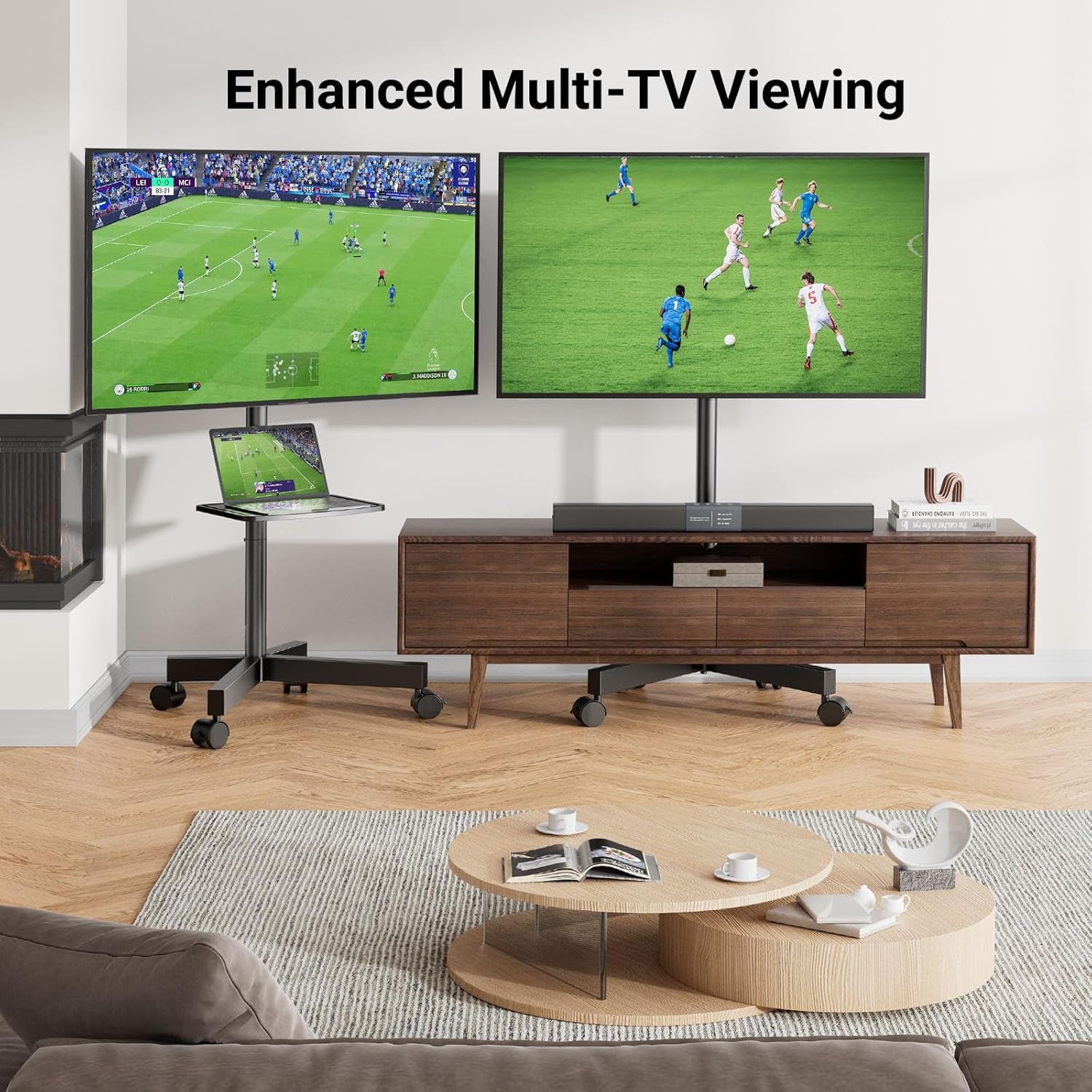 Mobile TV Stand for 23-60 Inch LCD LED Flat/Curved Screen Tvs, Tilt TV Cart Holds up to 88Lbs, Portable TV Stand with Laptop Shelf, Rolling TV Floor Stand Max VESA 400X400Mm (PSTVMC06)