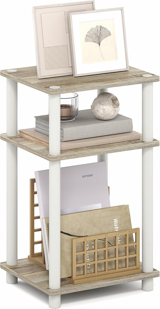 Turn-N-Tube Side Table, 3-Tier End Table, Night Stand, Bedside Table, for Living Room, Bedroom, Light Oak