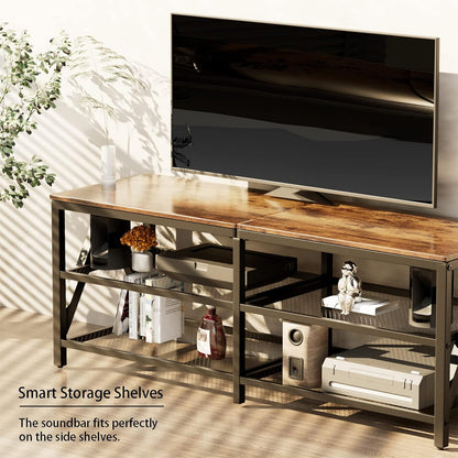 TV Stand for Tvs up to 65 Inch, 55" Long Industrial TV Console Table with 3-Tier Storage Shelves, Entertainment Center for Living Room, Bedroom (Rustic Brown)