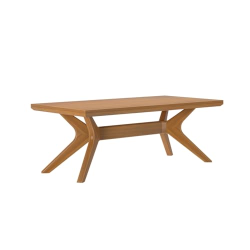 Cross Leg Rectangular Coffee Table, 48 Inch Wood Coffee Table for Living Room, Modern Center Table, Cocktail Table, Pecan