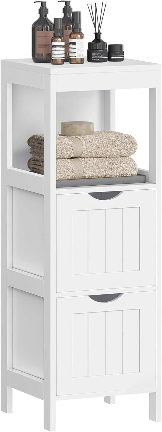 Bathroom Floor Cabinet, Bathroom Storage Organizer Rack Stand, Multifunctional Corner Unit, 2 Drawers, 35 Inches in Height, White UBBC42WT