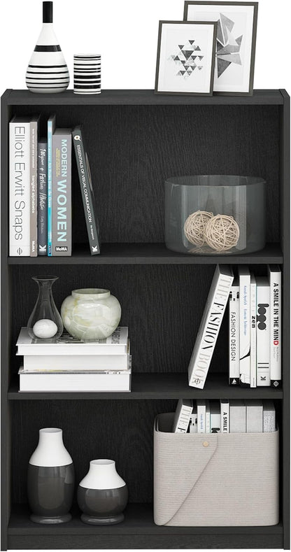 JAYA Book Shelf, 3-Tier Bookshelf, Bookcase with Adjustable Shelves, 9.5 X 24.5 X 40.3, for Living Room, Bedroom, Home Office, Blackwood