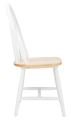 SAFAVIEH Home Collection – Camden Set of 2 White & Natural Windsor Farmhouse Dining Chairs, Oval Spindle Back Wood Chairs, Americana Style Seating (DCH8501F-SET2)