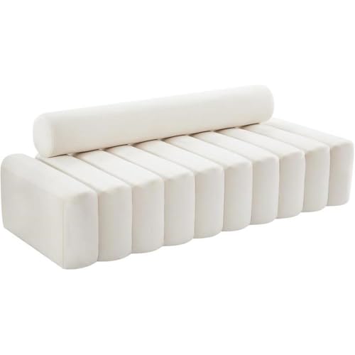 Meridian Furniture 647Cream-S Melody Collection Modern | Contemporary Velvet Upholstered Sofa with Deep Channel Tufting