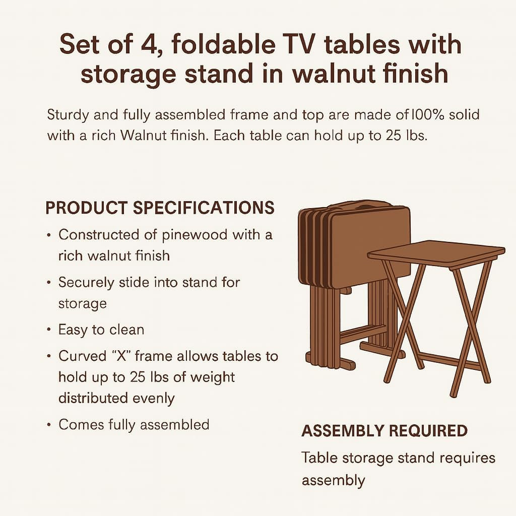 Folding TV Tray Set of 5 - Durable Small Folding Tables, X-Frame Design, Convenient Snack Tray Tables, Easy Assembly, Ideal for Living Room & Dining (Espresso)