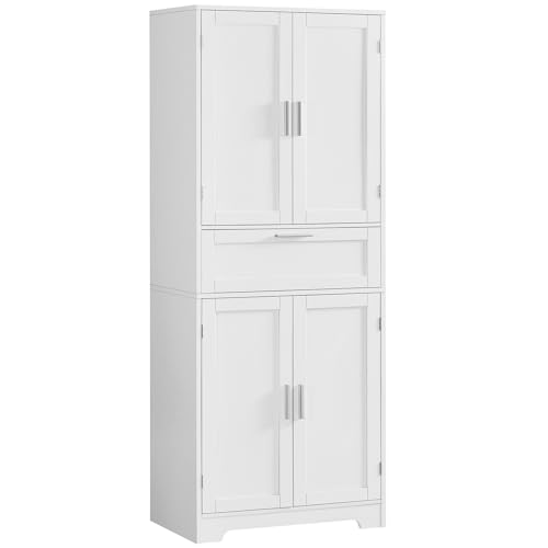 67" Tall Storage Cabinet, Rattan Cabinet with 2 Adjustable Shelves & Large Drawer, Pantry Cabinets for Kitchen, Living Room, Home Office, Natural | Adjustable Shelf