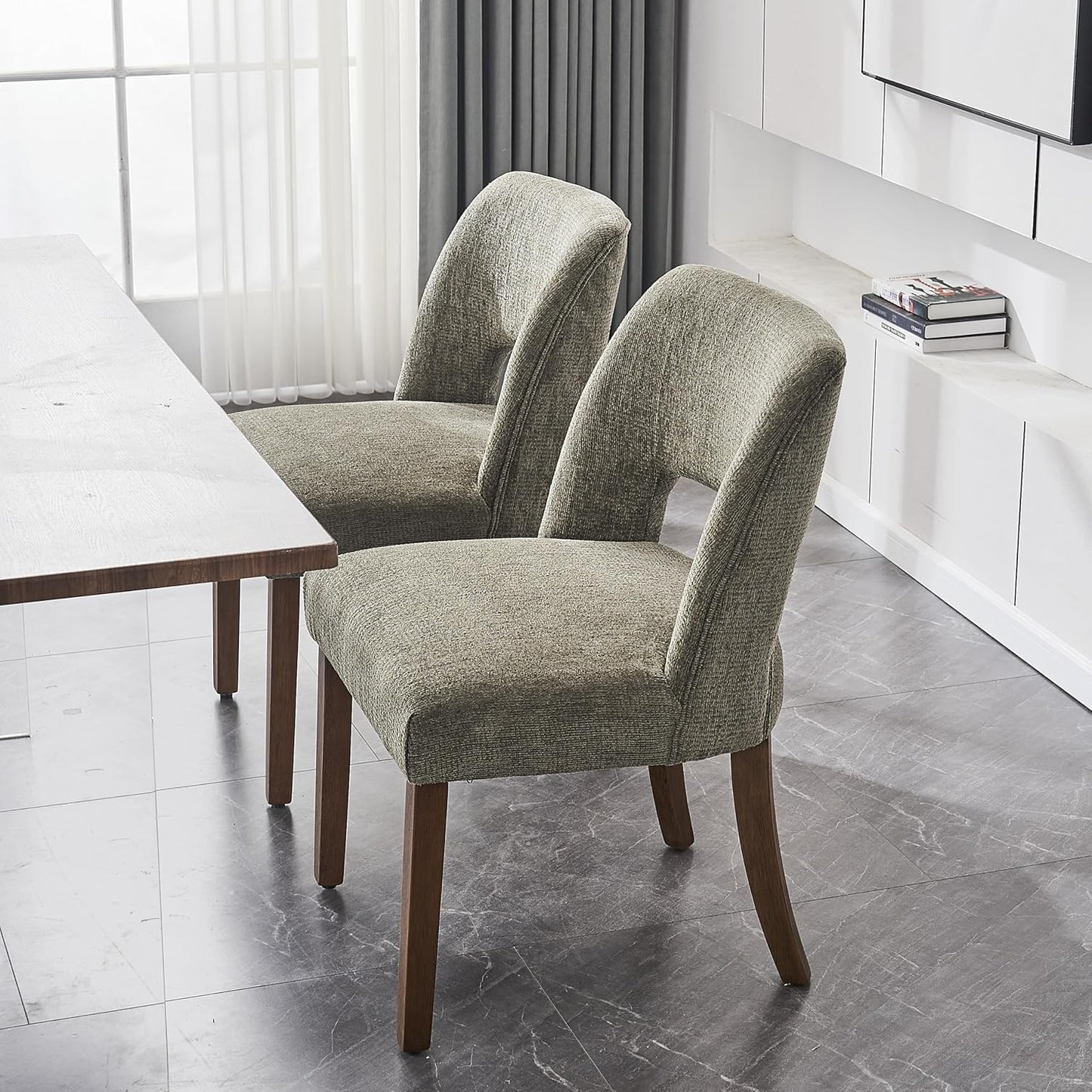 Wooden Dining Chairs Set of 2, Modern Fabric Upholstered Dining Room Chair Kitchen Chairs, Farmhouse Dinner Chair for Kitchen Dining Room, Green