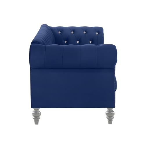 Chesterfield Velvet Sofa and Loveseat Set - 2 Piece Living Room Furniture Set Royal Blue