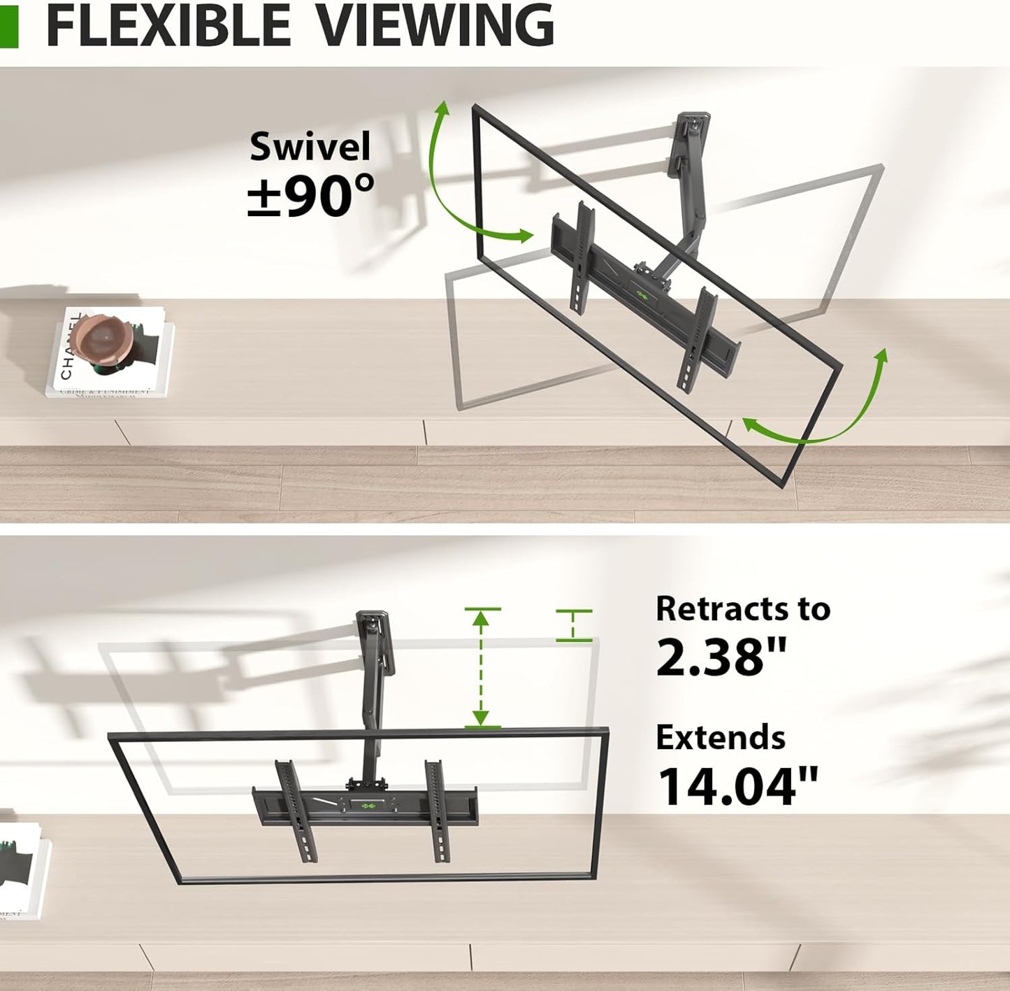 Corner TV Wall Mount for 26-60 Inch Tvs up to 80 Lbs, Single Articulating Arm, Full Motion TV Wall Mount Bracket with Swivel and Tilt, Max VESA 400X400Mm