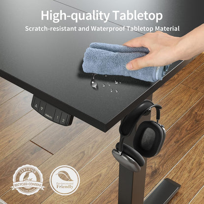 Electric Standing Desk, Large 63 X 24 Inches Height Adjustable Desk, Sit Stand up for Work Office Home, Ergonomic Rising Gaming Computer Table with Memory Preset, Black