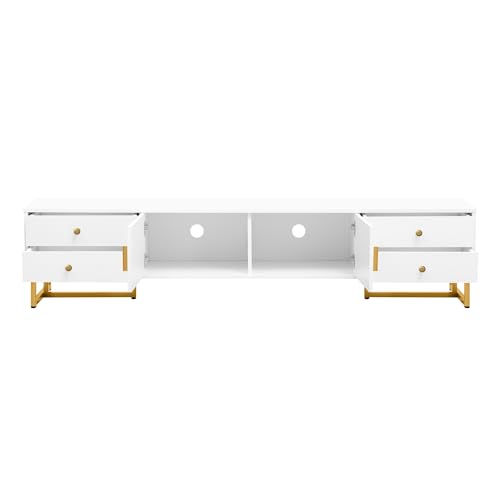 Modern TV Stand with Drawers for TVs up to 75'', Media Console Storage Cabinet Entertainment Center Furniture for Living Room Bedroom, Gold Metal Legs, 70.9-Inch, White