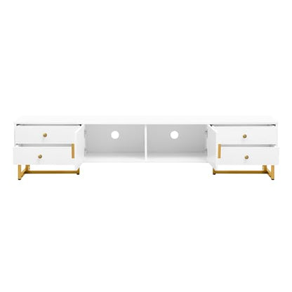 Modern TV Stand with Drawers for TVs up to 75'', Media Console Storage Cabinet Entertainment Center Furniture for Living Room Bedroom, Gold Metal Legs, 70.9-Inch, White