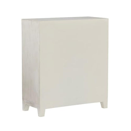 1-Door Wood Storage Accent Cabinet, 29.25 in H x 25.5 in W x 11.5 in D, MDF and Resin Construction, Smokey Antique Off White Finish, Fixed Shelf, Transitional Slimline Design for Home