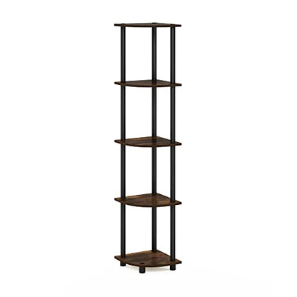 TURN-N-TUBE Corner Shelf, 5-Tier Corner Bookshelf, Open Storage Shelves, for Organization and Storage, Living Room, Home Office, Garage, Bedroom, Amber Pine
