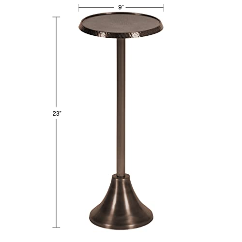 Sanzo Modern Pedestal Drink Table; 9 x 9 x 23; Bronze; Decorative End Table with Hammered Tabletop