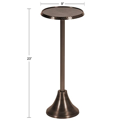Sanzo Modern Pedestal Drink Table; 9 x 9 x 23; Bronze; Decorative End Table with Hammered Tabletop