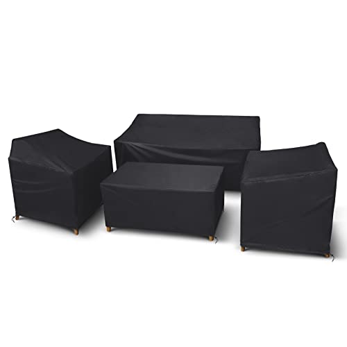 Outdoor Furniture Cover Waterproof, 4 Piece Patio Furniture Set Cover 400D for Outside Couch, Lawn Chairs, Coffee Table, Windproof with Buckle Strap, Black