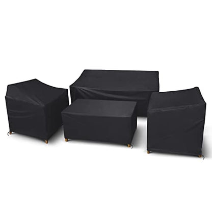 Outdoor Furniture Cover Waterproof, 4 Piece Patio Furniture Set Cover 400D for Outside Couch, Lawn Chairs, Coffee Table, Windproof with Buckle Strap, Black