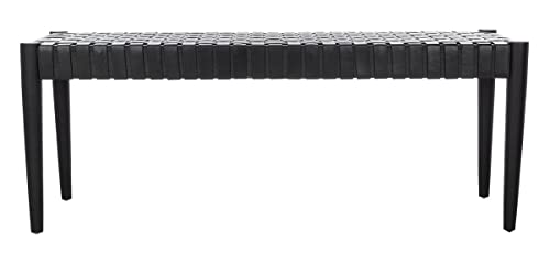 SAFAVIEH Furniture - Amalia Bench - Black & Black - Solid Wood - Modern Leather Design - Ideal for Entryway, Bedroom, Living Room, 18" Seat Height (BCH1001D)