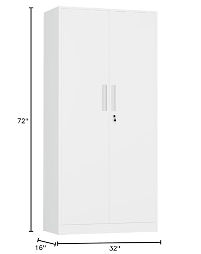 Metal Storage Cabinet, 72" H Lockable Steel Cabinets with Locking Doors, Storage Locker with Adjustable Shelves for Office, Home, Garage, Gym, School (White)
