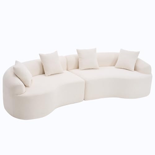 Curved Chenille Modular Sectional Couches with Pillows, 4 Seater Oversized Upholstered Luxury Plush Cloud Sofa for Living Room Apartment, Full Compression Sponge