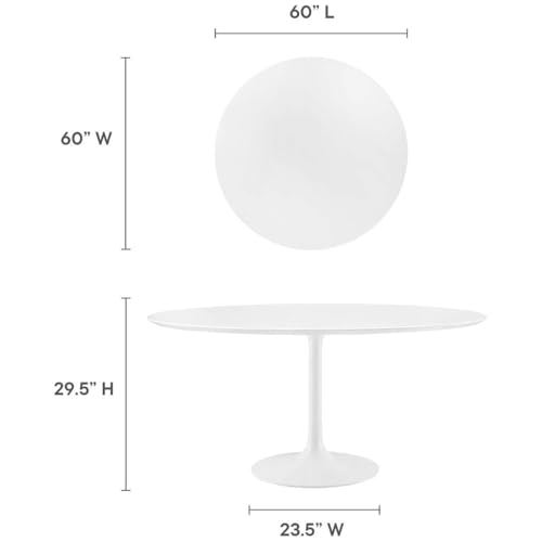 60-Inch Mid-Century Modern Round Dining Table Sleek White Pedestal Base Stylish Kitchen Table Contemporary Minimalist Dining Room Furniture Spacious Breakfast Nook Durable Design