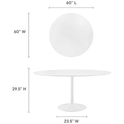 60-Inch Mid-Century Modern Round Dining Table Sleek White Pedestal Base Stylish Kitchen Table Contemporary Minimalist Dining Room Furniture Spacious Breakfast Nook Durable Design