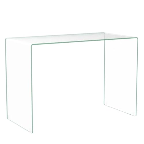 Bent Glass Computer Desk, Rectangular Shaped PC Laptop Workstation Table for Home Office, Clear
