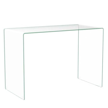 Bent Glass Computer Desk, Rectangular Shaped PC Laptop Workstation Table for Home Office, Clear