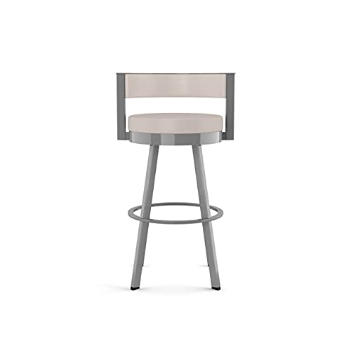 Browser 26" Swivel Counter Height Barstool, Upholstered with Back for Kitchen Island or Bar - Cream Faux Leather / Glossy Grey Metal
